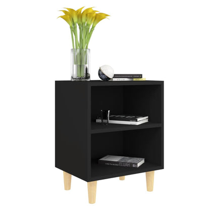 Comodino con Gambe in Legno Massello Nero 40x30x50 cm - homemem39