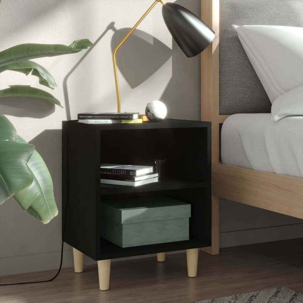 Comodino con Gambe in Legno Massello Nero 40x30x50 cm - homemem39