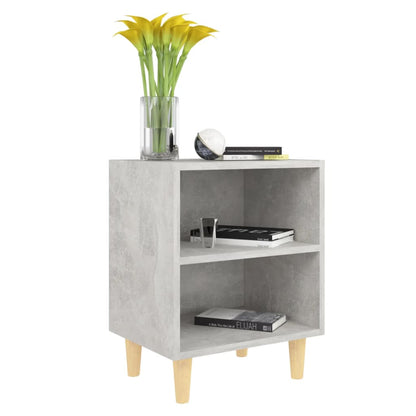 Comodino con Gambe in Legno Massello Grigio Cemento 40x30x50 cm - homemem39