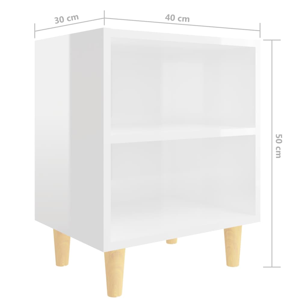 Comodini Gambe in Legno Massello 2pz Bianco Lucido 40x30x50 cm - homemem39