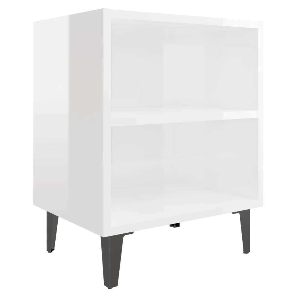 Comodino con Gambe in Metallo Bianco Lucido 40x30x50 cm - homemem39