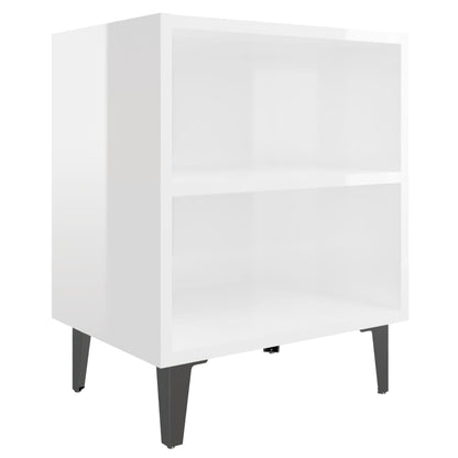 Comodini con Gambe in Metallo 2pz Bianco Lucido 40x30x50 cm - homemem39