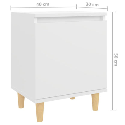 Comodino con Gambe in Legno Massello Bianco 40x30x50 cm - homemem39