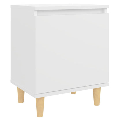 Comodini con Gambe in Legno Massello 2pz Bianchi 40x30x50 cm