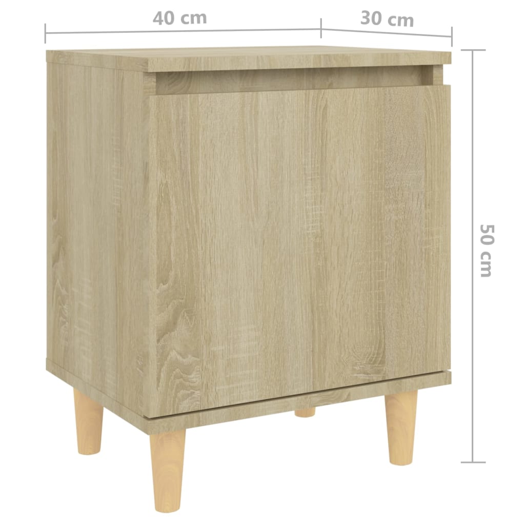 Comodini Gambe in Legno Massello 2pz Rovere Sonoma 40x30x50cm