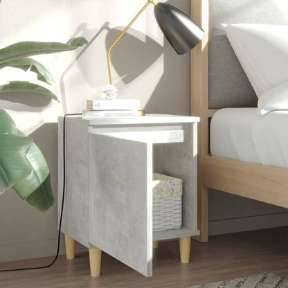 Comodini Gambe in Legno Massello 2pz Grigio Cemento 40x30x50 cm