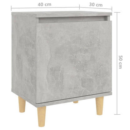 Comodini Gambe in Legno Massello 2pz Grigio Cemento 40x30x50 cm