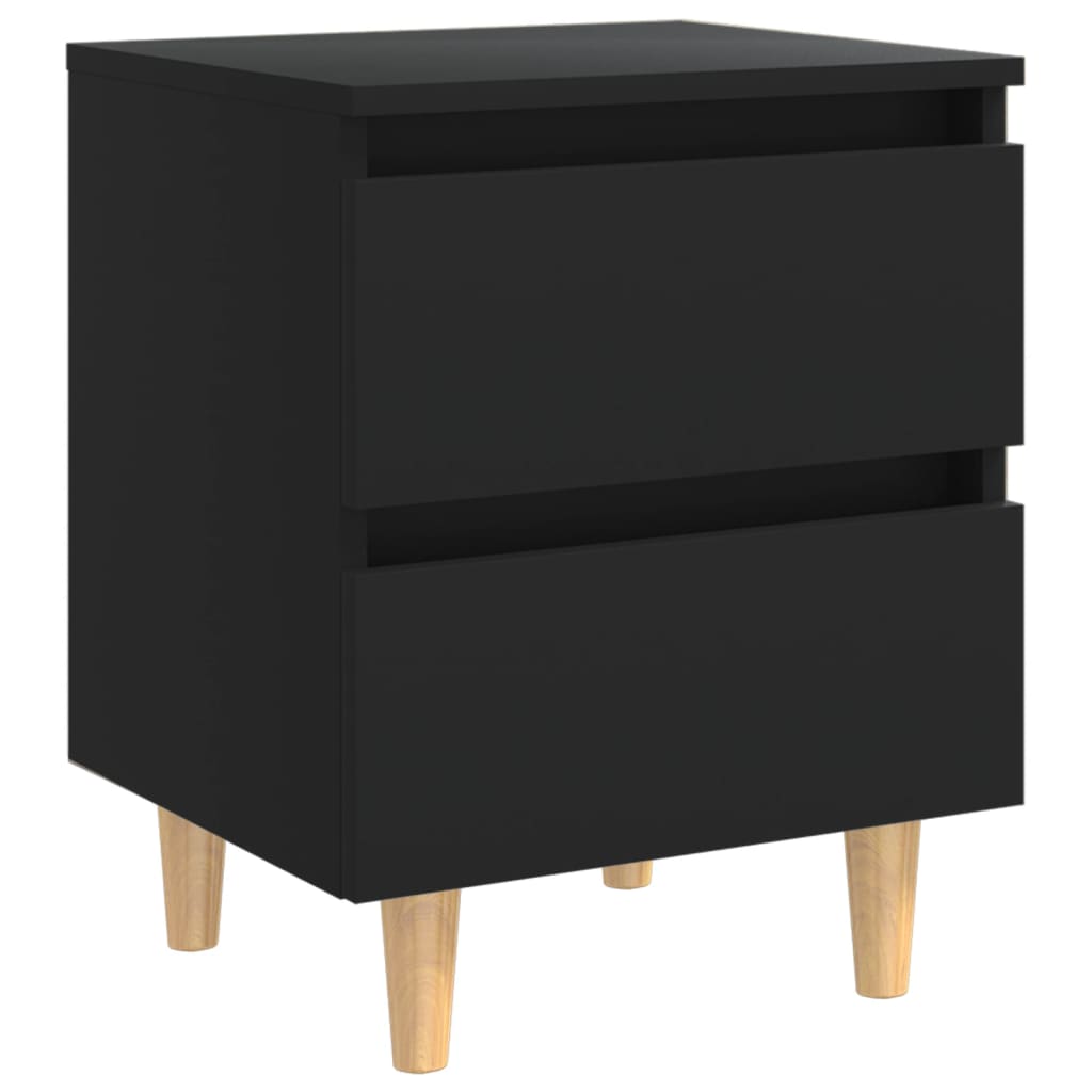 Comodino con Gambe in Pino Massello Nero 40x35x50 cm - homemem39