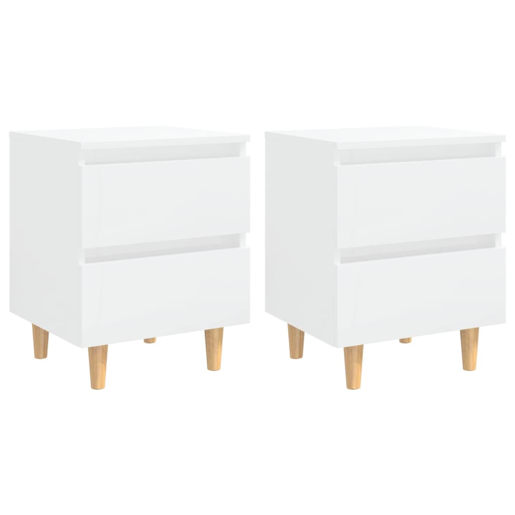 Comodini con Gambe Legno Pino 2pz Bianco Lucido 40x35x50 cm - homemem39