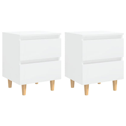 Comodini con Gambe Legno Pino 2pz Bianco Lucido 40x35x50 cm - homemem39