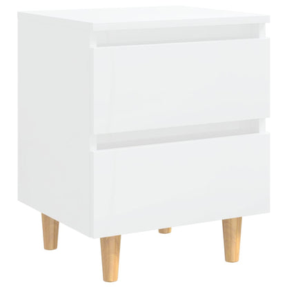 Comodini con Gambe Legno Pino 2pz Bianco Lucido 40x35x50 cm - homemem39