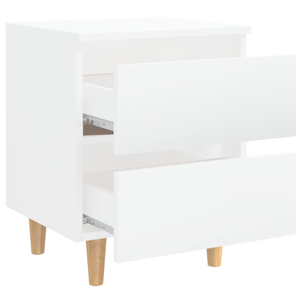 Comodini con Gambe Legno Pino 2pz Bianco Lucido 40x35x50 cm - homemem39