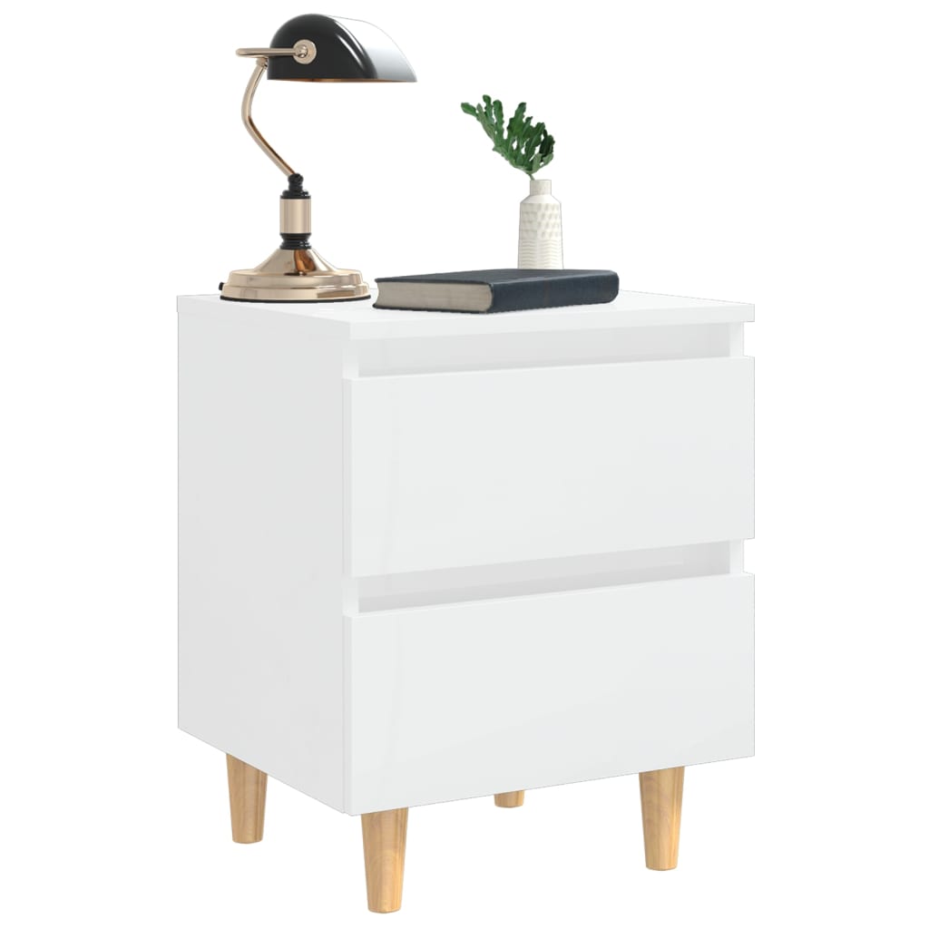Comodini con Gambe Legno Pino 2pz Bianco Lucido 40x35x50 cm - homemem39