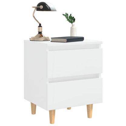 Comodini con Gambe Legno Pino 2pz Bianco Lucido 40x35x50 cm - homemem39