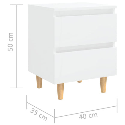 Comodini con Gambe Legno Pino 2pz Bianco Lucido 40x35x50 cm - homemem39