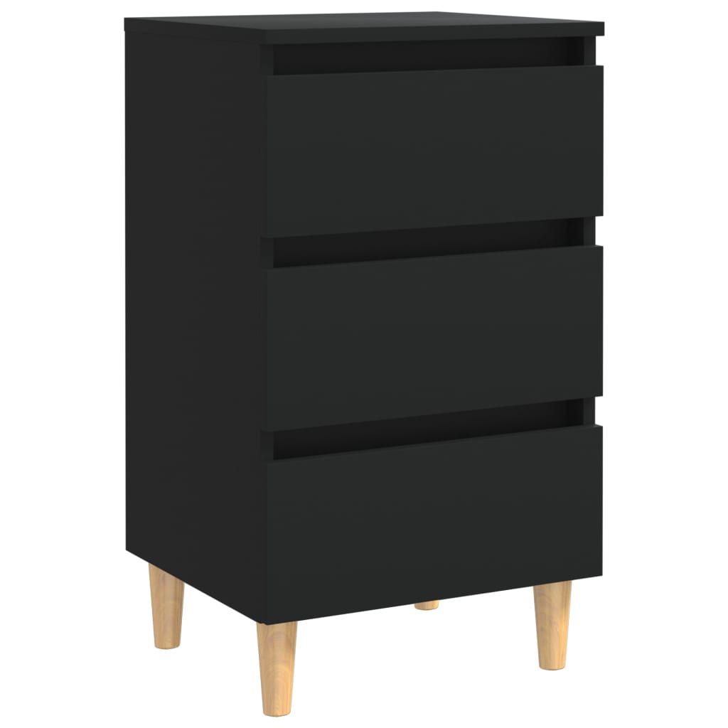 Comodino con Gambe in Legno Massello Nero 40x35x69 cm - homemem39