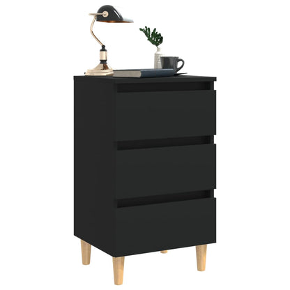 Comodino con Gambe in Legno Massello Nero 40x35x69 cm - homemem39