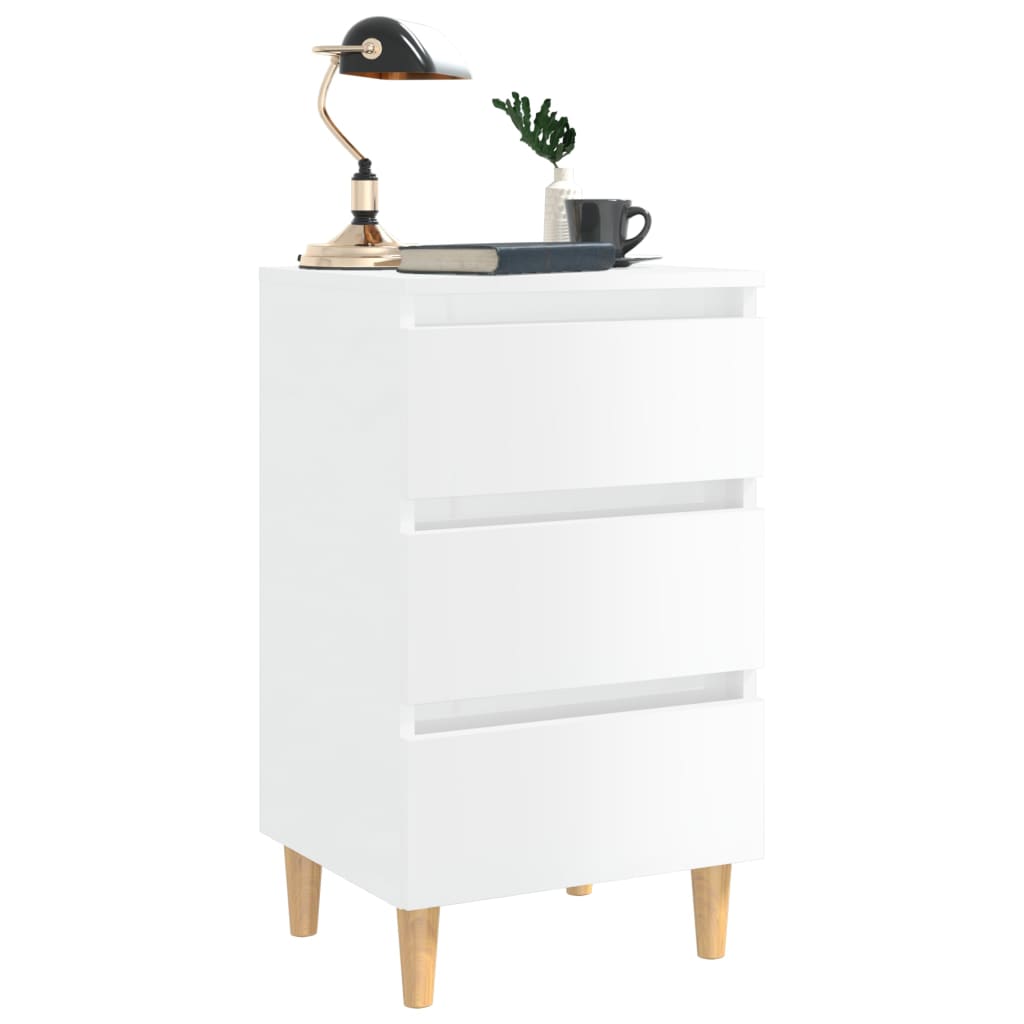 Comodino con Gambe in Legno Massello Bianco Lucido 40x35x69 cm - homemem39