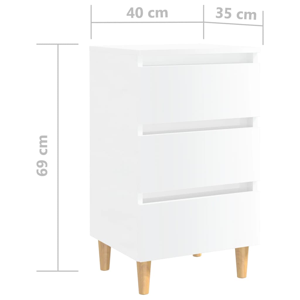 Comodino con Gambe in Legno Massello Bianco Lucido 40x35x69 cm - homemem39