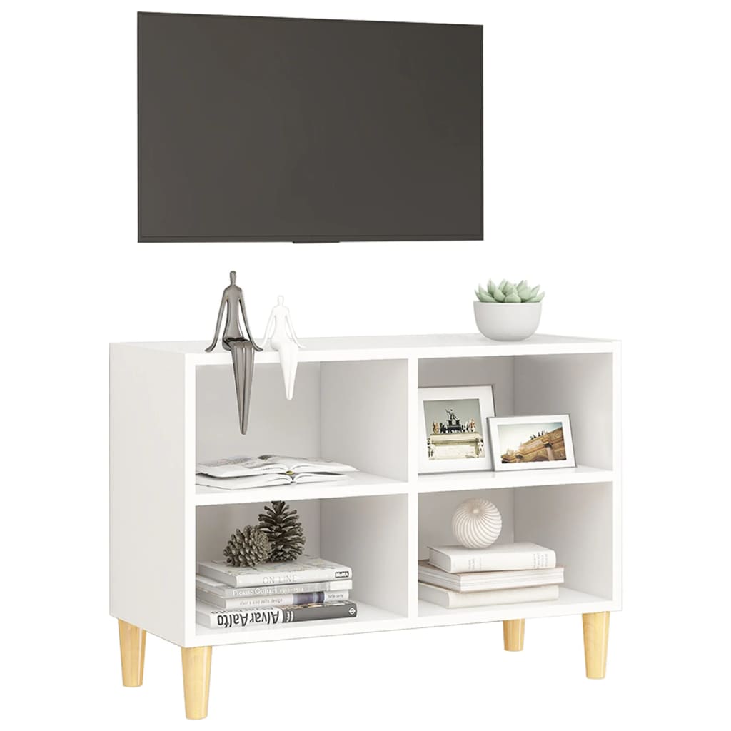 Mobile TV con Gambe in Legno Massello Bianco 69,5x30x50 cm - homemem39