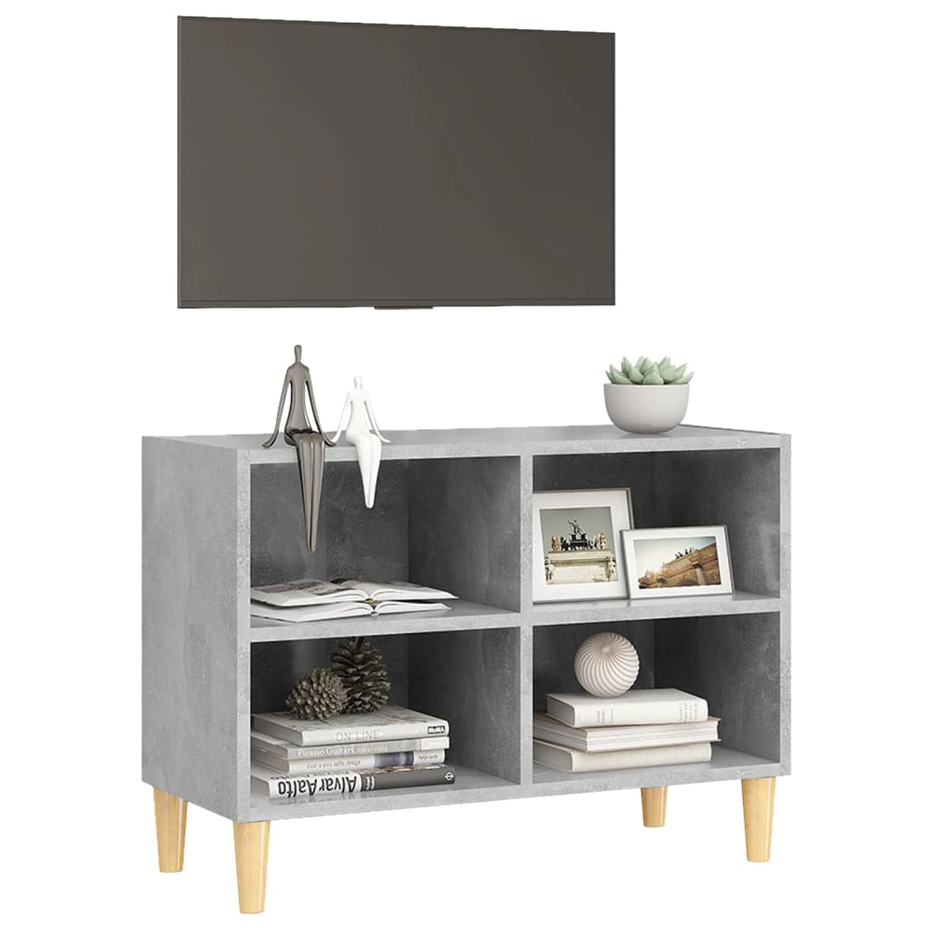 Mobile TV con Gambe Legno Massello Grigio Cemento 69,5x30x50 cm - homemem39