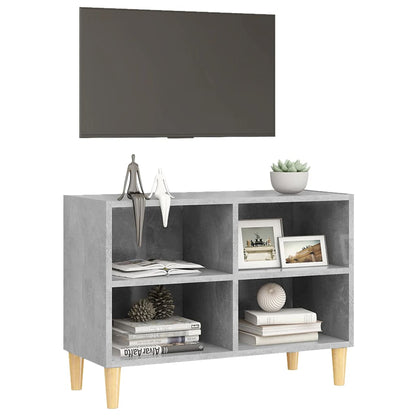 Mobile TV con Gambe Legno Massello Grigio Cemento 69,5x30x50 cm - homemem39