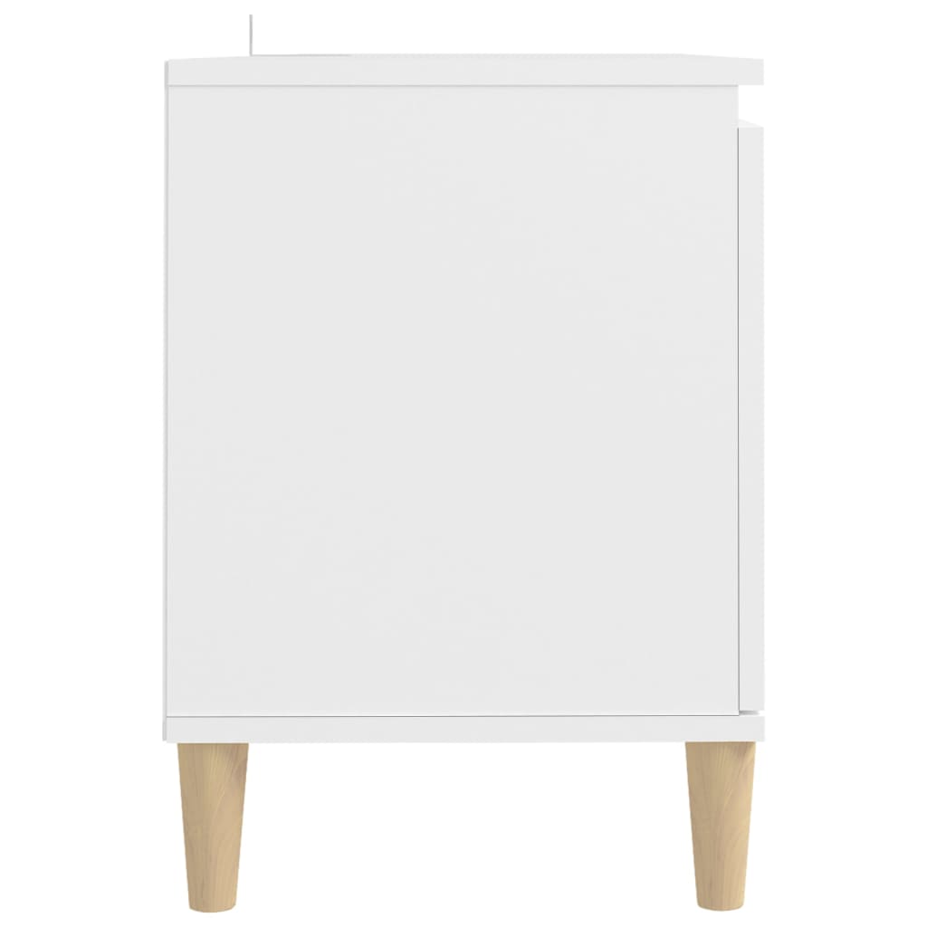 Comodino con Gambe in Legno Massello Bianco 103,5x30x50 cm
