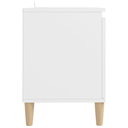 Comodino con Gambe in Legno Massello Bianco 103,5x30x50 cm