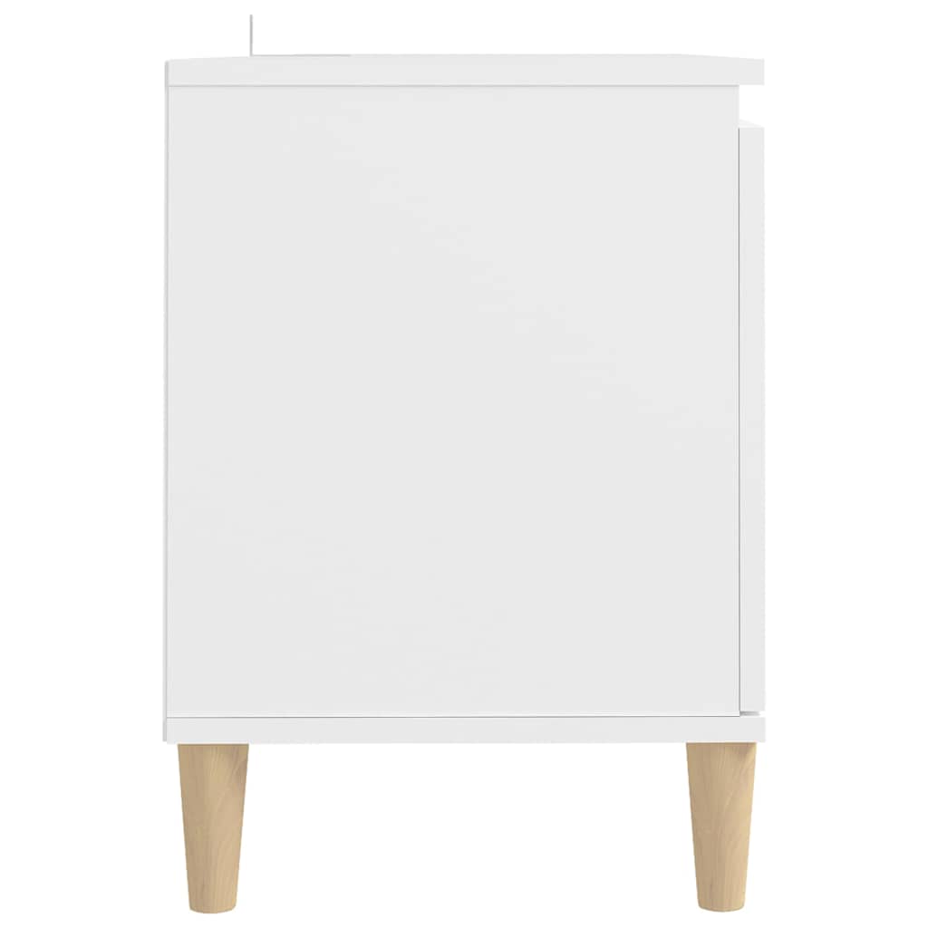 Comodino con Gambe in Legno Massello Bianco 103,5x30x50 cm