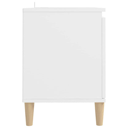 Comodino con Gambe in Legno Massello Bianco 103,5x30x50 cm