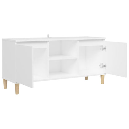 Comodino con Gambe in Legno Massello Bianco 103,5x30x50 cm