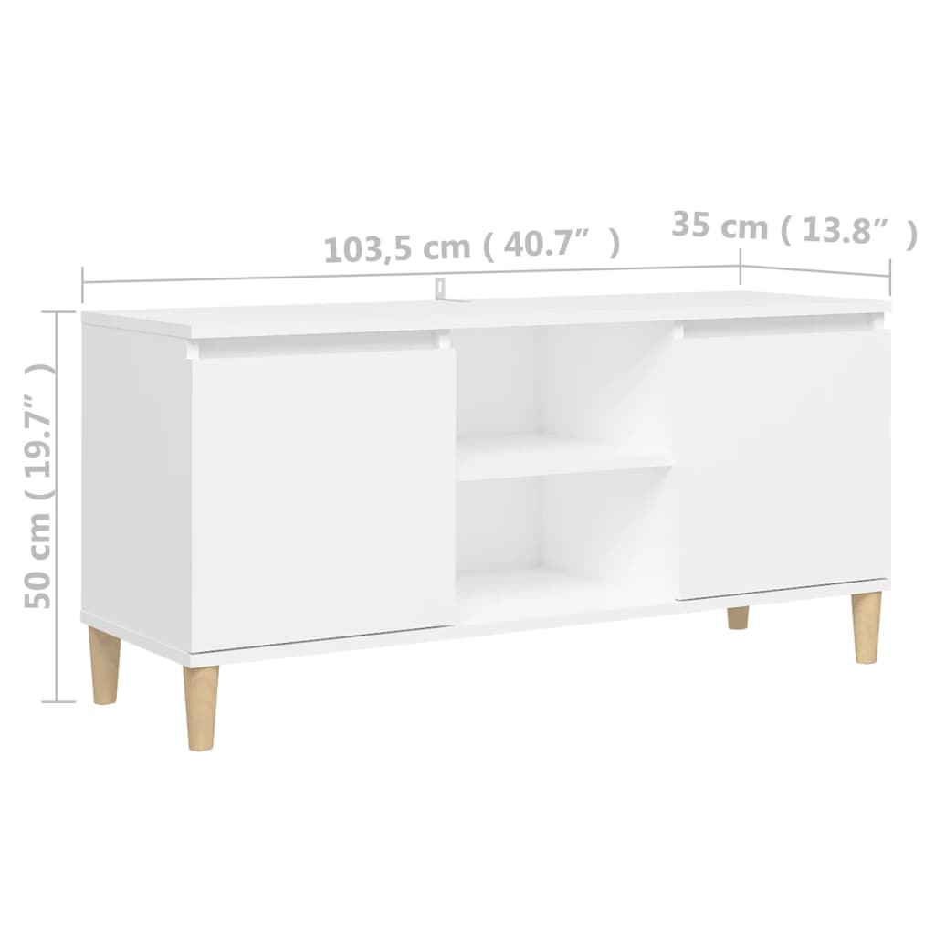 Comodino con Gambe in Legno Massello Bianco 103,5x30x50 cm - homemem39