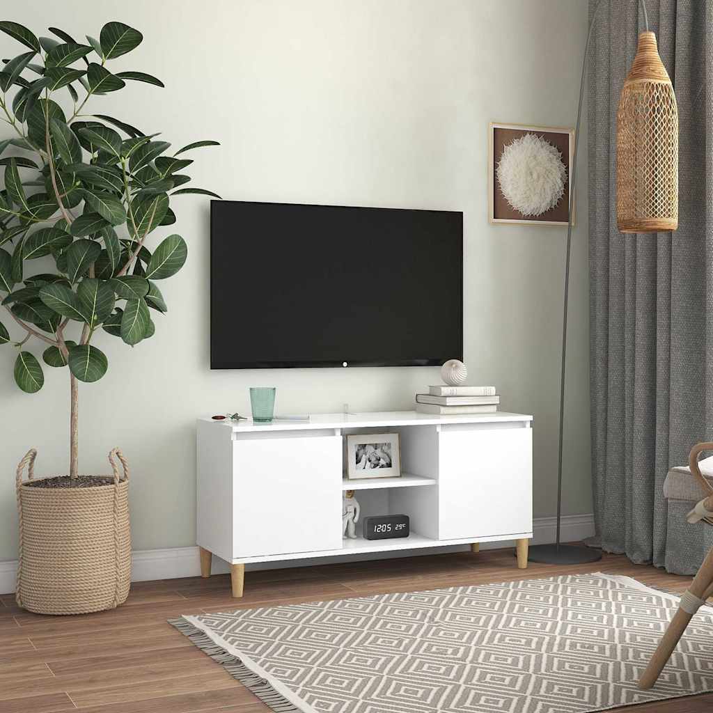 Comodino con Gambe in Legno Massello Bianco 103,5x30x50 cm