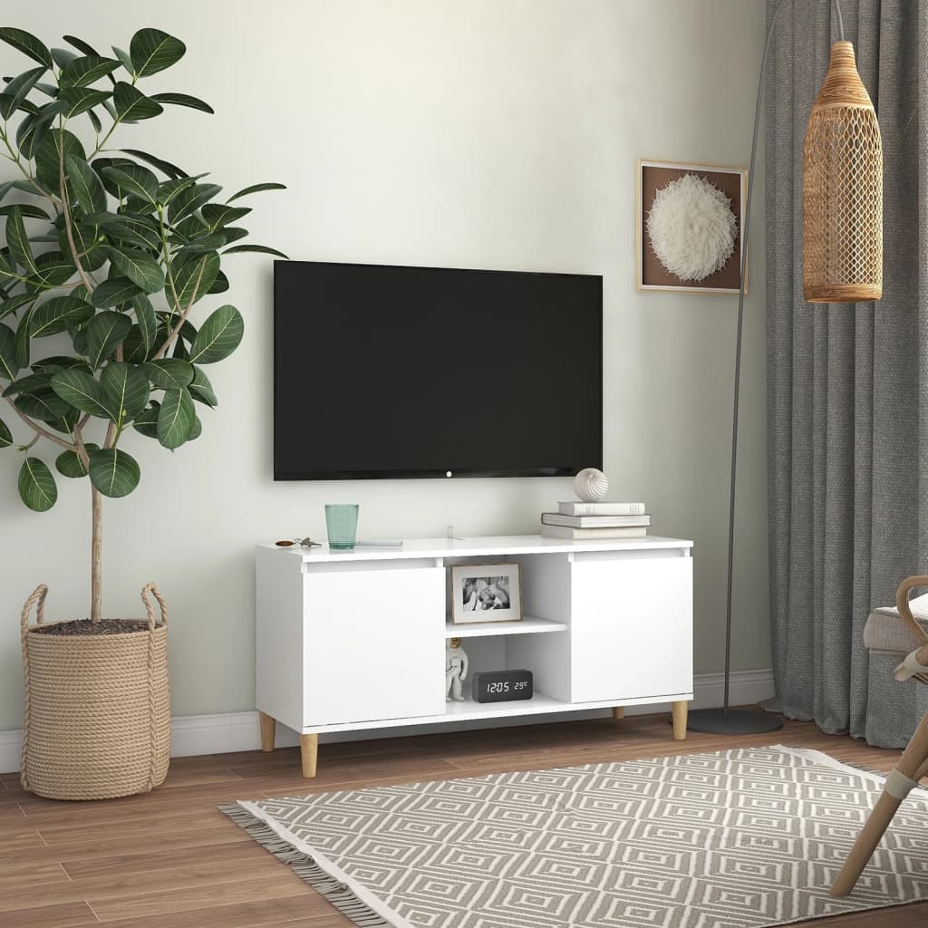 Comodino con Gambe in Legno Massello Bianco 103,5x30x50 cm