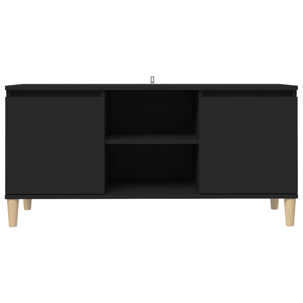 Comodino con Gambe in Legno Massello Nero 103,5x30x50 cm - homemem39