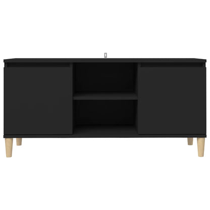 Comodino con Gambe in Legno Massello Nero 103,5x30x50 cm - homemem39