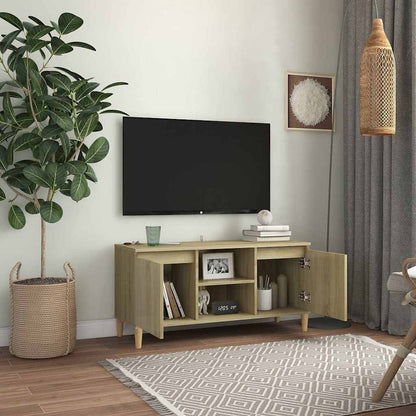 Mobile TV con Gambe in Legno Rovere Sonoma 103,5x30x50 cm