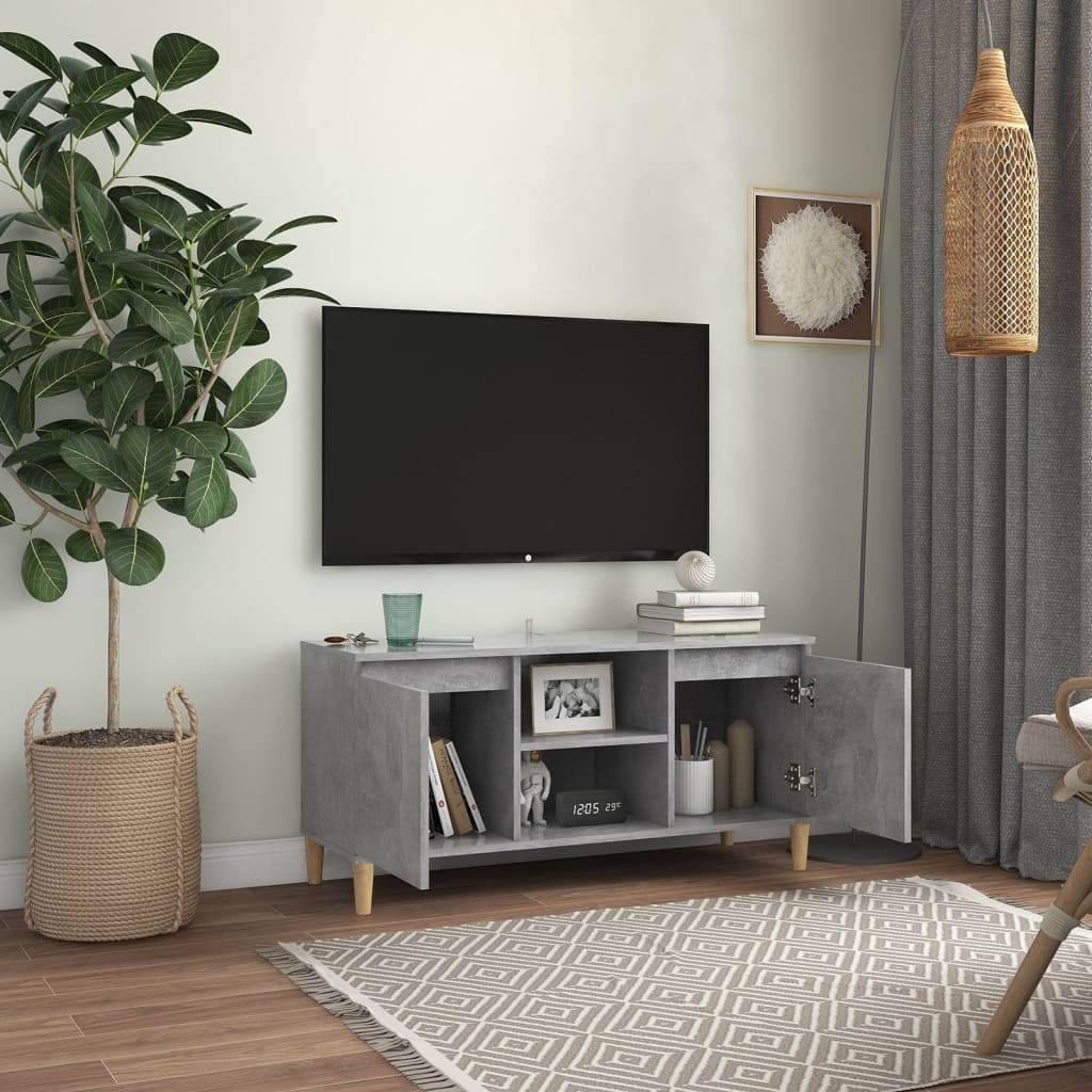Mobile TV con Gambe in Legno Grigio Cemento 103,5x30x50 cm - homemem39