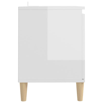 Mobile TV con Gambe Legno Massello Bianco Lucido 103,5x35x50 cm - homemem39