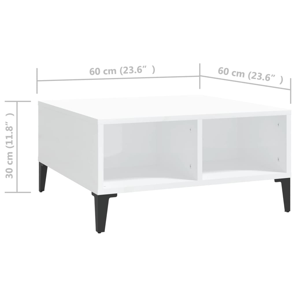 Tavolino da Salotto Bianco Lucido 60x60x30 cm Legno Multistrato | homemem39