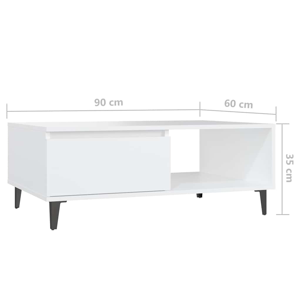 Tavolino da Salotto Bianco 90x60x35 cm in Legno Multistrato