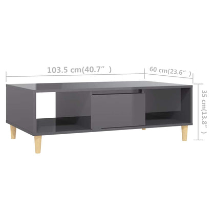 Tavolino Salotto Grigio Lucido 103,5x60x35cm Legno Multistrato