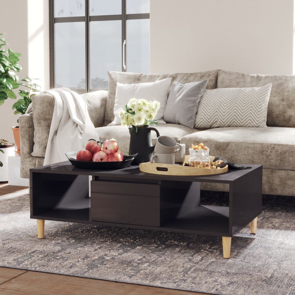 Tavolino Salotto Grigio Lucido 103,5x60x35cm Legno Multistrato | homemem39