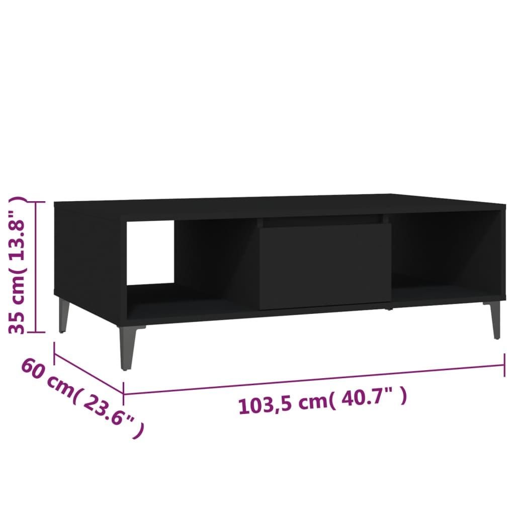 Tavolino da Salotto Nero 103,5x60x35 cm in Legno Multistrato | homemem39