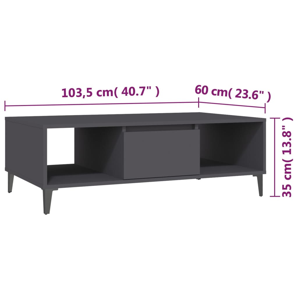 Tavolino da Salotto Grigio 103,5x60x35 cm in Legno Multistrato | homemem39