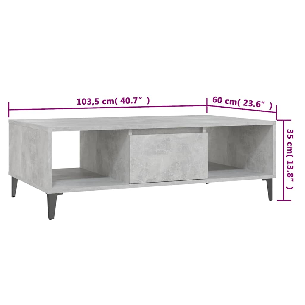 Tavolino Salotto Grigio Cemento 103,5x60x35cm Legno Multistrato | homemem39