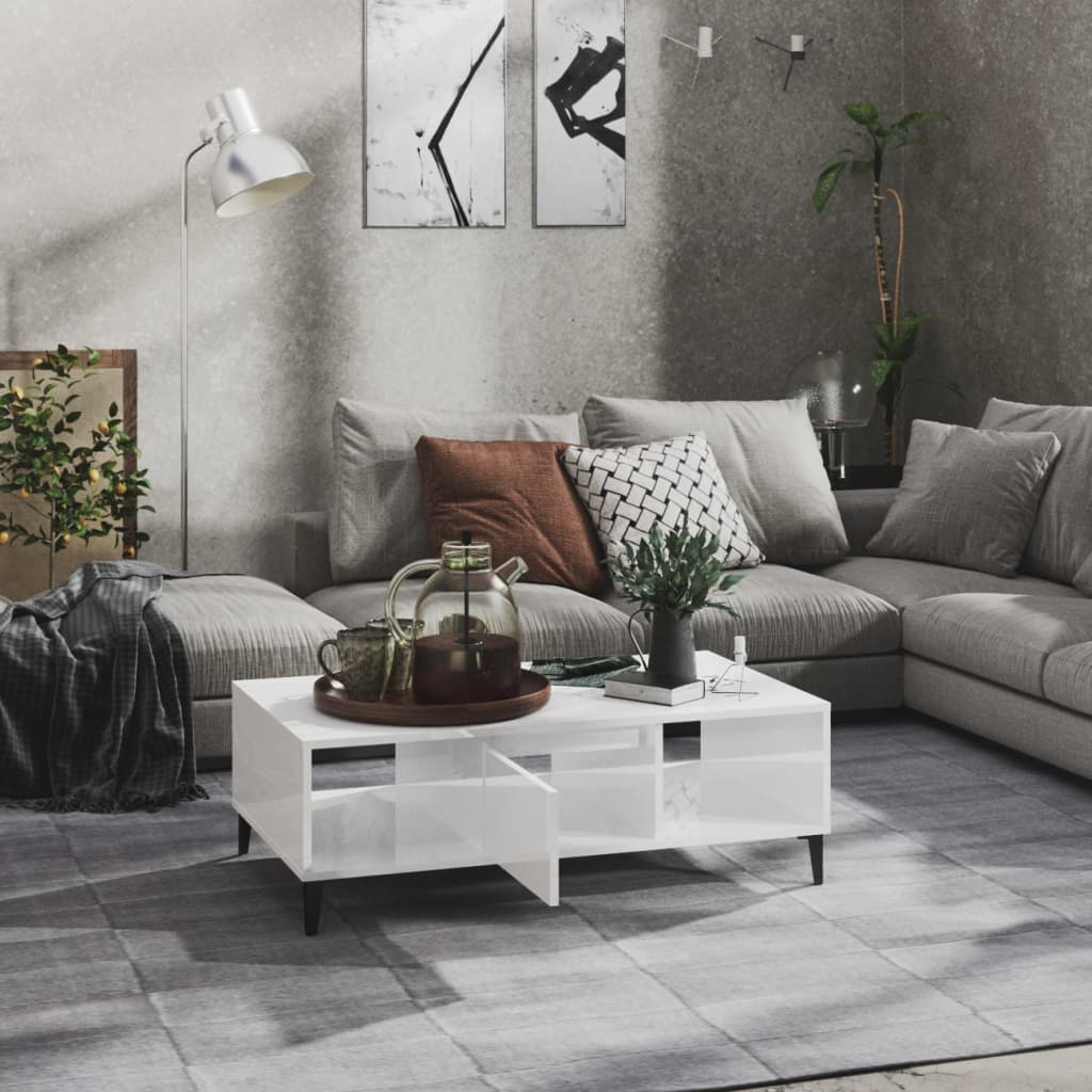 Tavolino Salotto Bianco Lucido 103,5x60x35 cm Legno Multistrato | homemem39