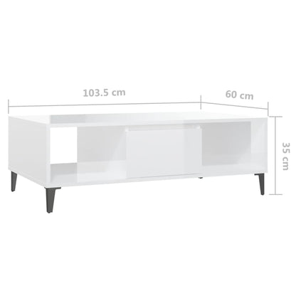 Tavolino Salotto Bianco Lucido 103,5x60x35 cm Legno Multistrato | homemem39