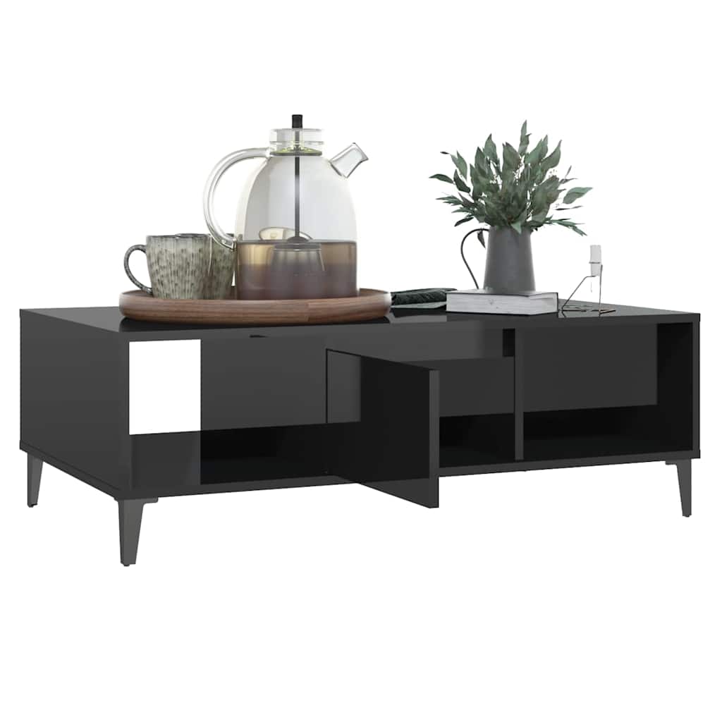 Tavolino da Salotto Nero Lucido 103,5x60x35cm Legno Multistrato