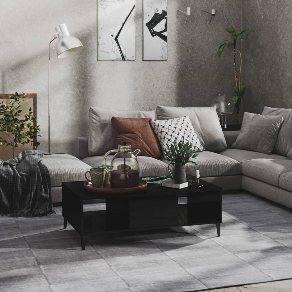 Tavolino da Salotto Nero Lucido 103,5x60x35cm Legno Multistrato | homemem39